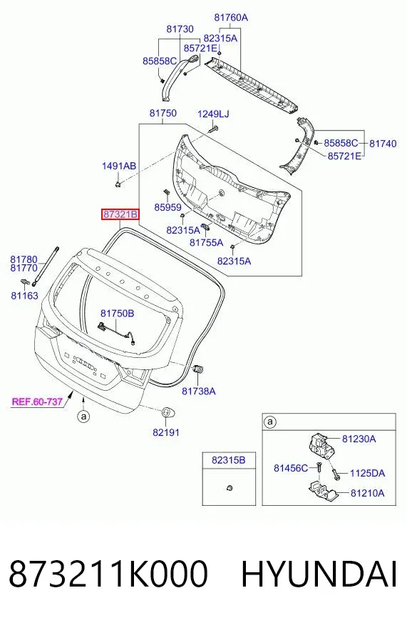Ущільнювач задніх 3/5-й двері 873211K000 Hyundai/Kia