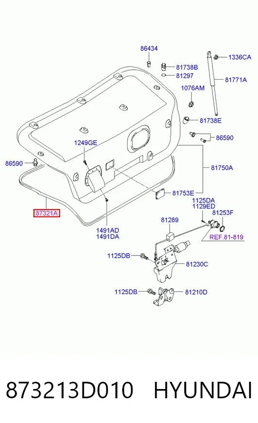 Ущільнювач кришки багажника 873213D010 Hyundai/Kia