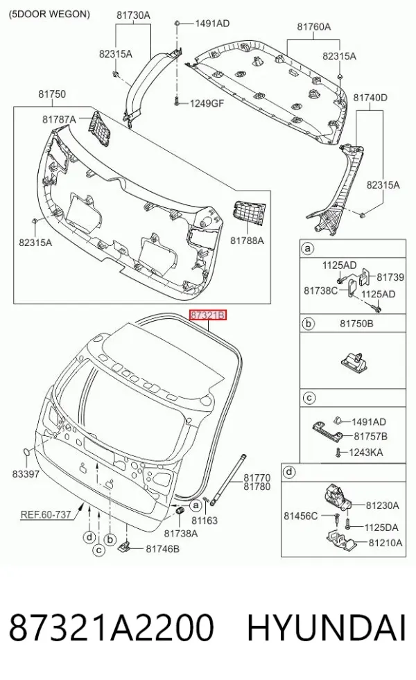 Ущільнювач задніх 3/5-й двері 87321A2200 Hyundai/Kia