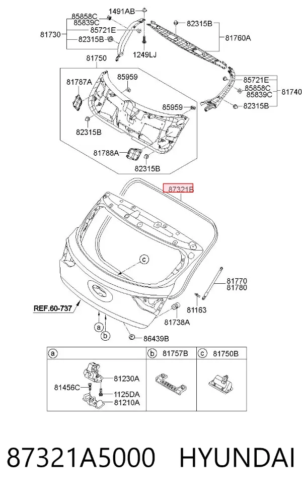 Ущільнювач задніх 3/5-й двері 87321A5000 Hyundai/Kia