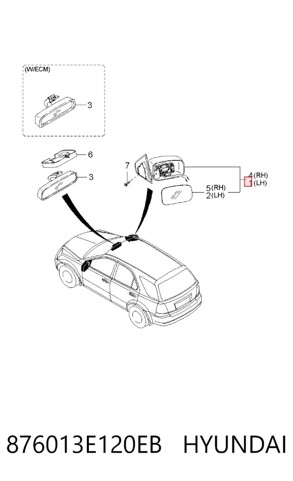 Ліве бокове дзеркало 876013E120EB Hyundai/Kia