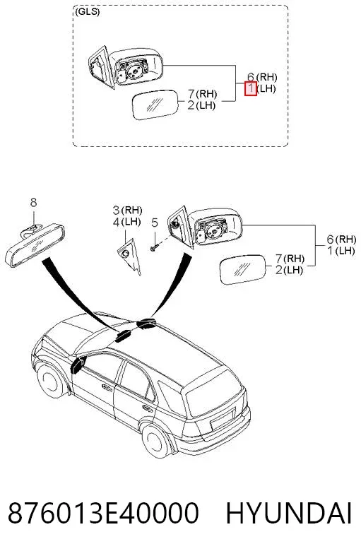 Ліве бокове дзеркало 876013E40000 Hyundai/Kia