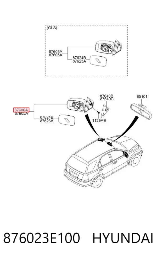 Дзеркало праве 876023E100 Hyundai/Kia