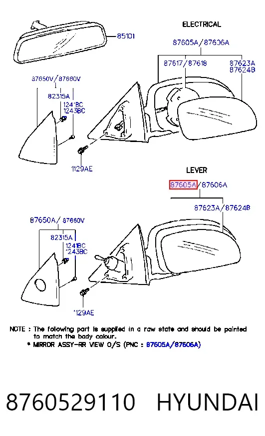 Ліве бокове дзеркало 8760529110 Hyundai/Kia
