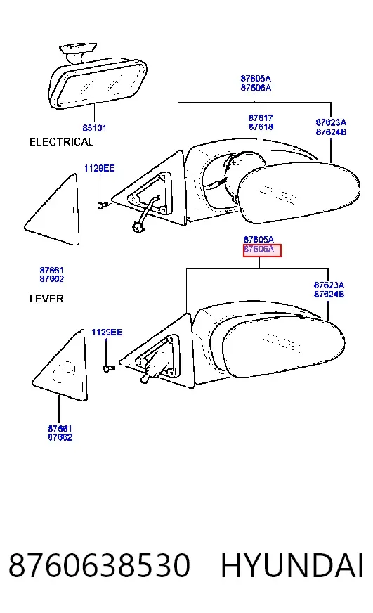 Дзеркало праве 8760638530 Hyundai/Kia