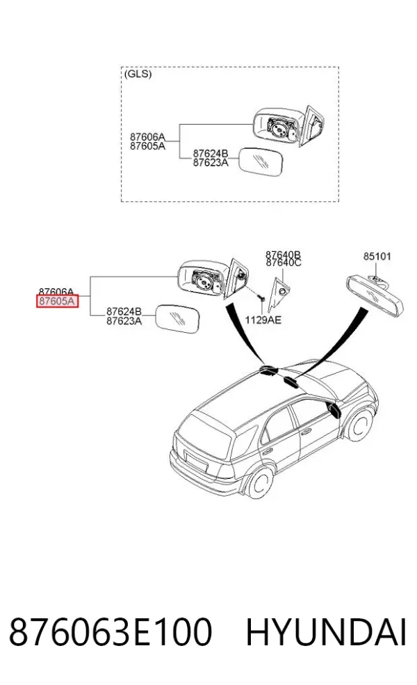 Ліве бокове дзеркало 876063E100 Hyundai/Kia