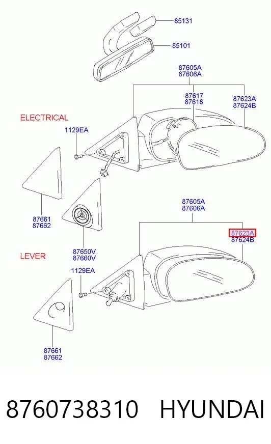 Дзеркальний елемент дзеркала заднього виду, лівого 8760738310 Hyundai/Kia