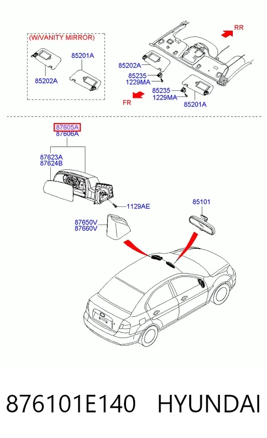 Ліве бокове дзеркало 876101E140 Hyundai/Kia