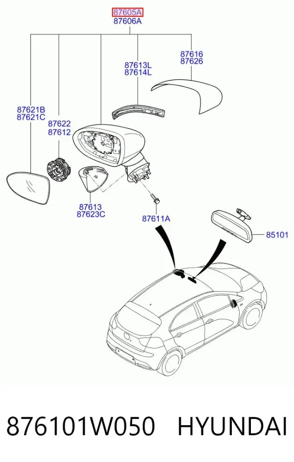 Ліве бокове дзеркало 876101W050 Hyundai/Kia