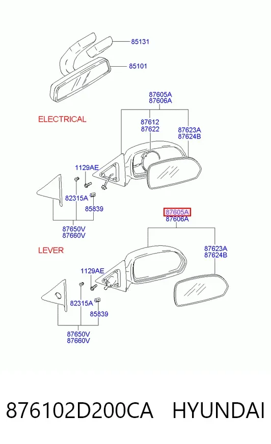 Ліве бокове дзеркало 876102D200CA Hyundai/Kia