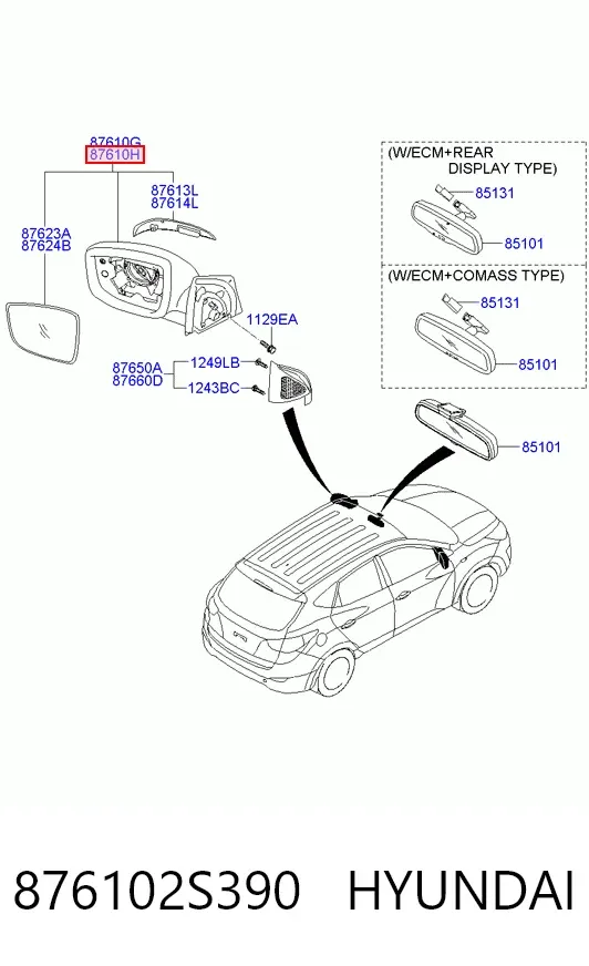 Ліве бокове дзеркало 876102S390 Hyundai/Kia