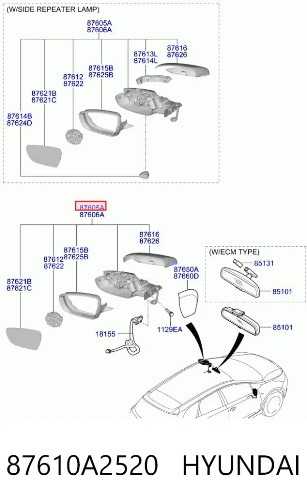 Ліве бокове дзеркало 87610A2520 Hyundai/Kia