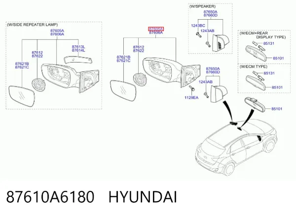 Ліве бокове дзеркало 87610A6180 Hyundai/Kia