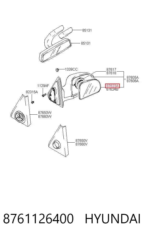 Дзеркальний елемент дзеркала заднього виду, лівого 8761126400 Hyundai/Kia