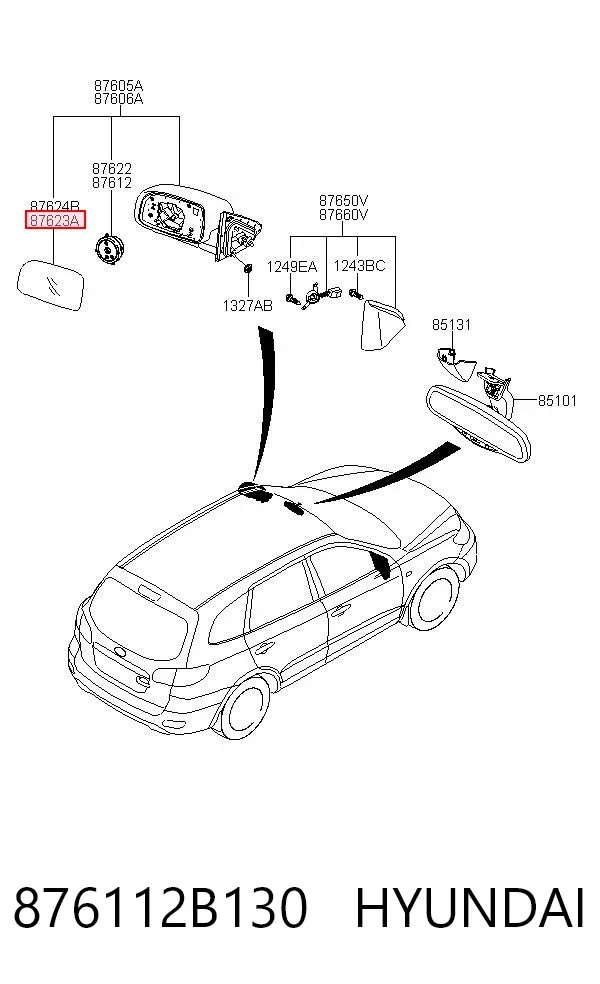 Дзеркальний елемент дзеркала заднього виду, лівого 876112B130 Hyundai/Kia