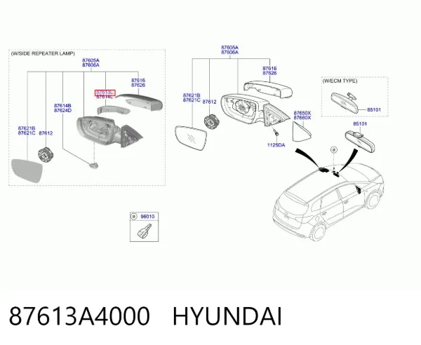 Покажчик повороту дзеркала, лівий 87613A4000 Hyundai/Kia