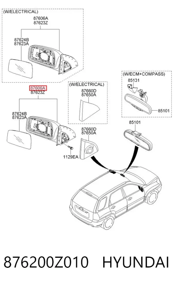 Дзеркало праве 876200Z010 Hyundai/Kia