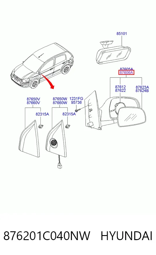 Дзеркало праве 876201C040NW Hyundai/Kia