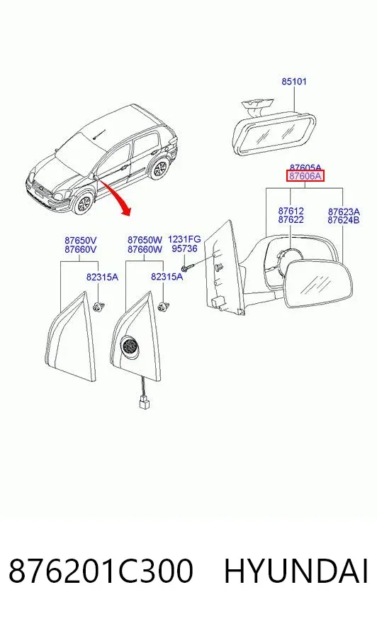 Дзеркало праве 876201C300 Hyundai/Kia