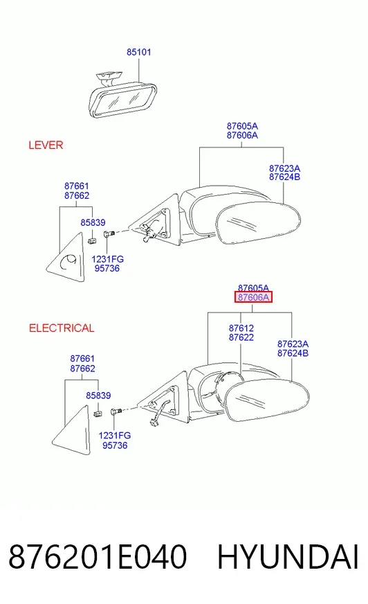 Дзеркало праве 876201E040 Hyundai/Kia