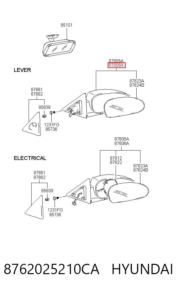 Дзеркало праве 8762025210CA Hyundai/Kia