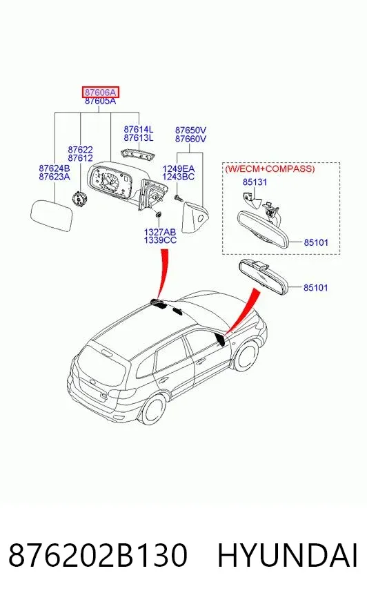 Дзеркало праве 876202B130 Hyundai/Kia
