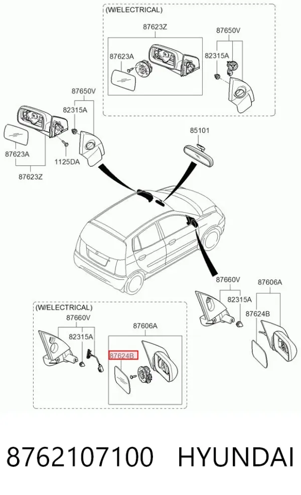 Дзеркальний елемент дзеркала заднього виду, правого 8762107100 Hyundai/Kia