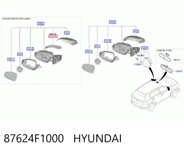 Покажчик повороту дзеркала, правий 87624F1000 Hyundai/Kia