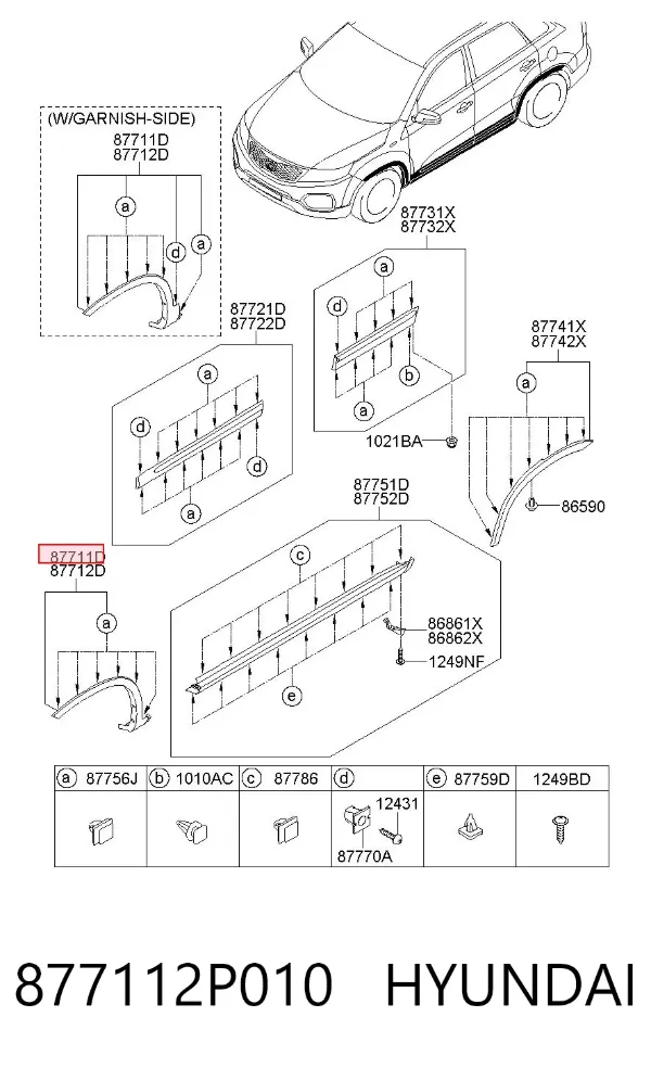 Молдинг переднього лівого крила 877112P010 Hyundai/Kia