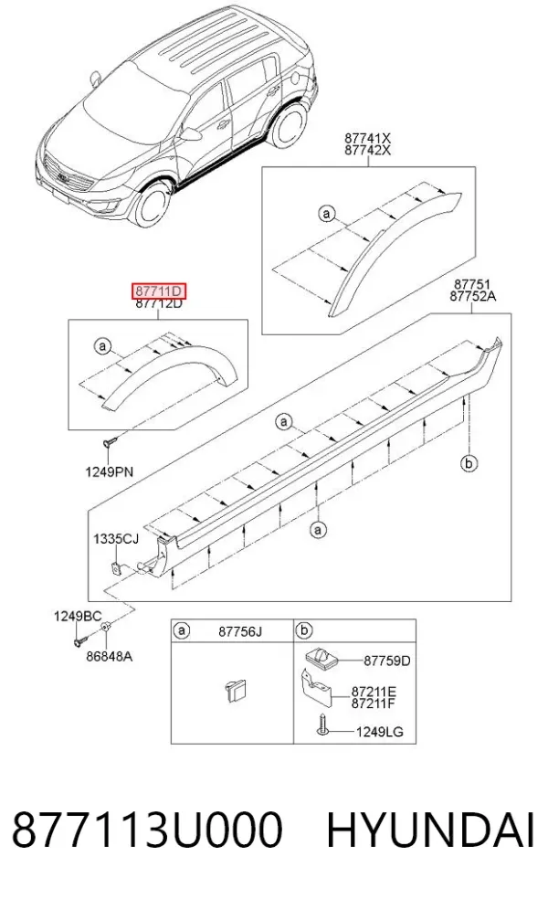 Накладка переднього лівого крила 877113U000 Hyundai/Kia