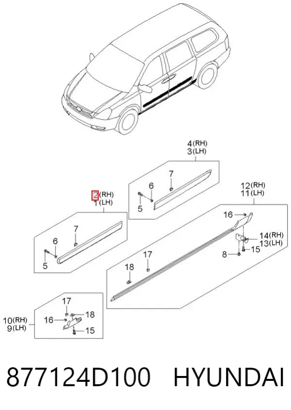 Молдинг передньої правої двері 877124D100 Hyundai/Kia