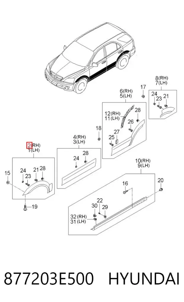 Накладка переднього правого крила 877203E500 Hyundai/Kia