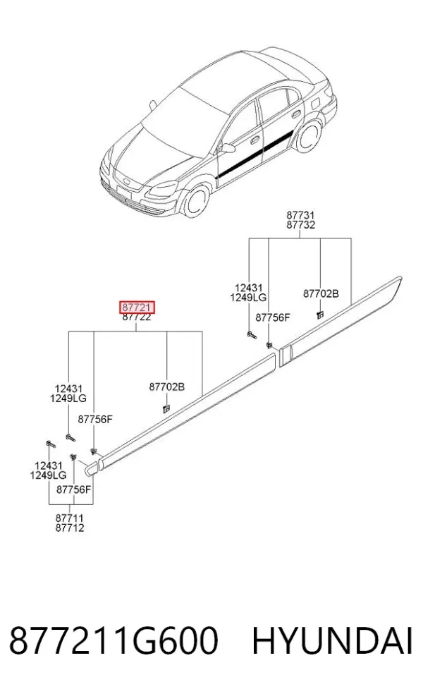 Молдинг передньої лівої двері 877211G600 Hyundai/Kia