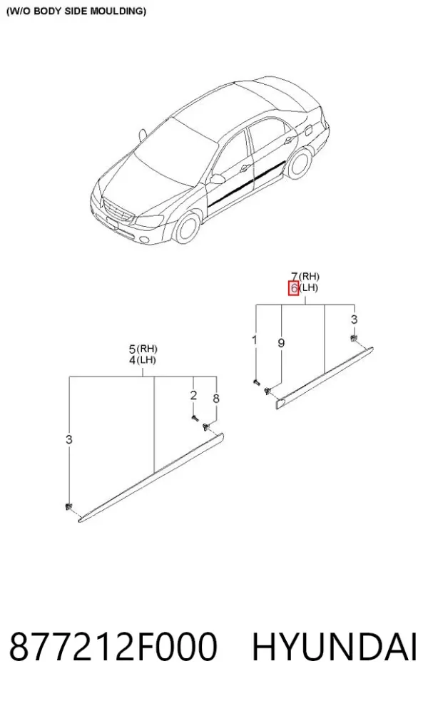 Молдинг задніх лівих дверей 877212F000 Hyundai/Kia