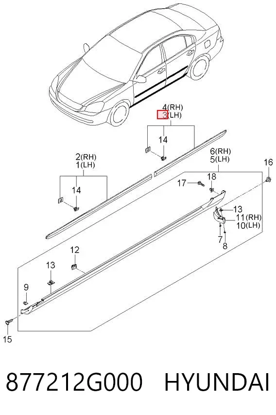 Молдинг задніх лівих дверей 877212G000 Hyundai/Kia