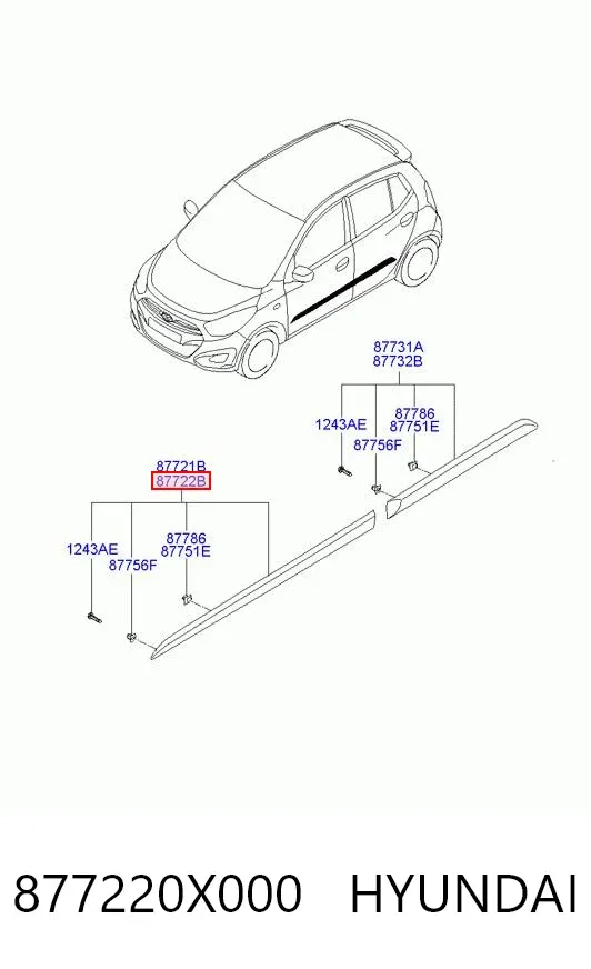 Молдинг передньої правої двері 877220X000 Hyundai/Kia