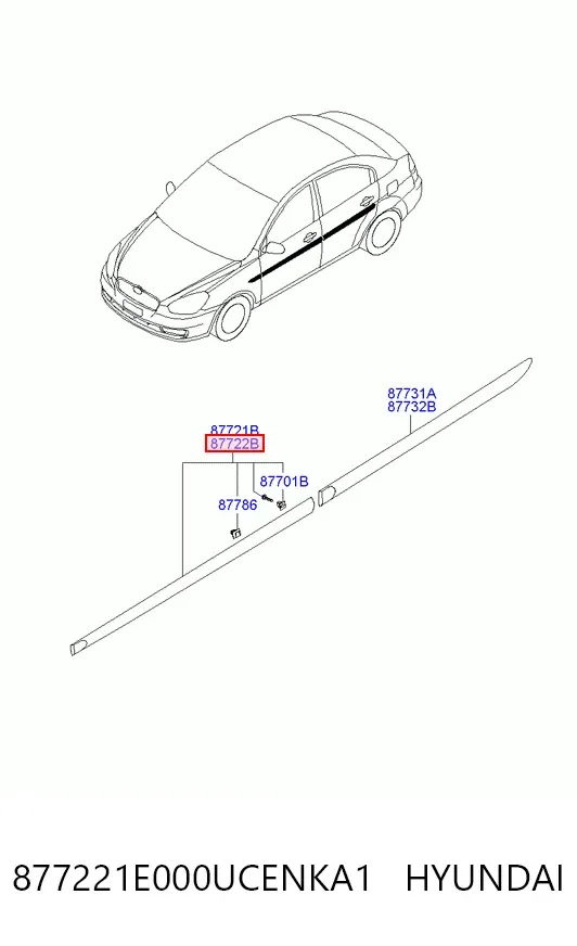 Молдинг передньої правої двері 877221E000UCENKA1 Hyundai/Kia