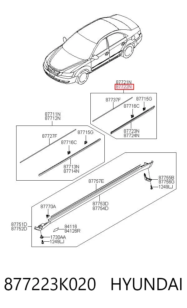 Молдинг задніх правих дверей 877223K020 Hyundai/Kia