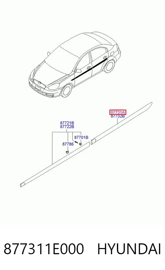 Молдинг задніх лівих дверей 877311E000 Hyundai/Kia