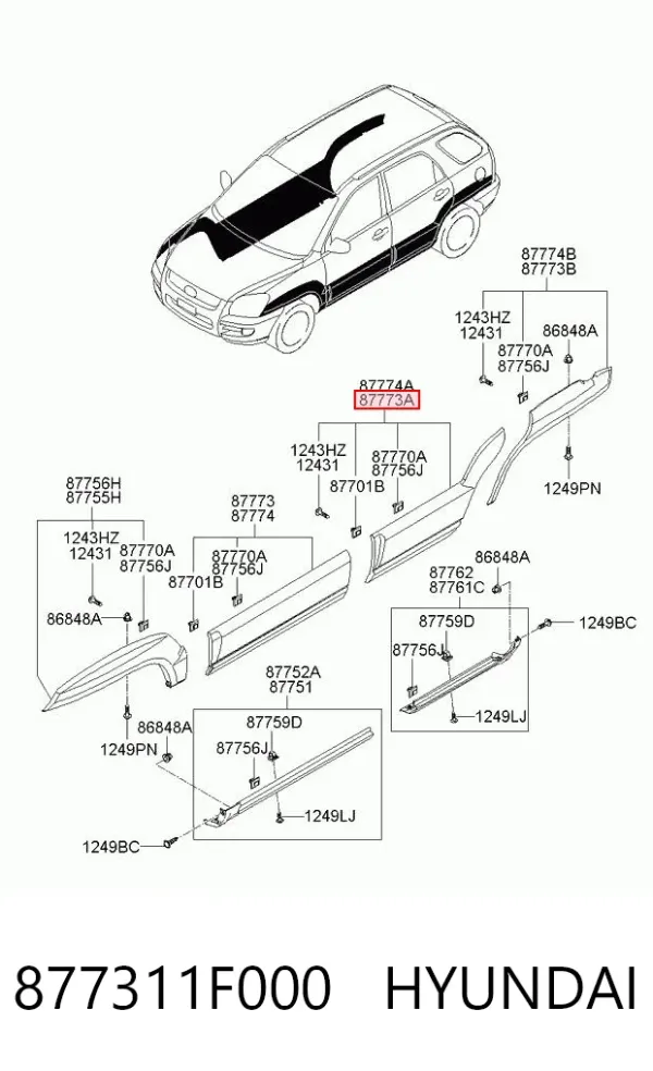 Молдинг задніх лівих дверей 877311F000 Hyundai/Kia