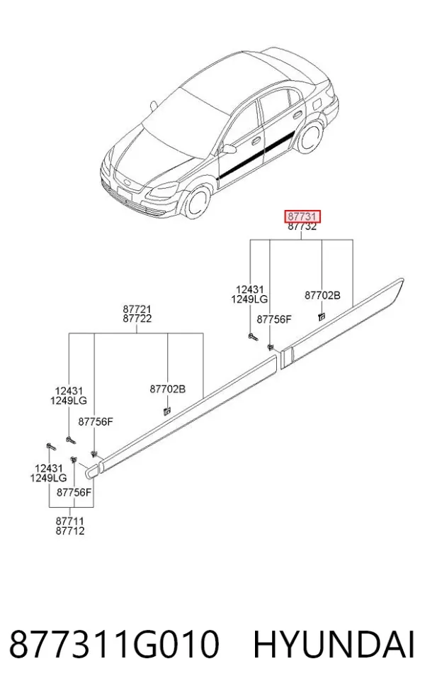 Молдинг задніх лівих дверей 877311G010 Hyundai/Kia