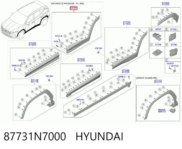 Молдинг задніх лівих дверей, нижній 87731N7000 Hyundai/Kia