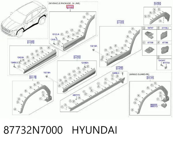 Молдинг задніх правих дверей, нижній 87732N7000 Hyundai/Kia