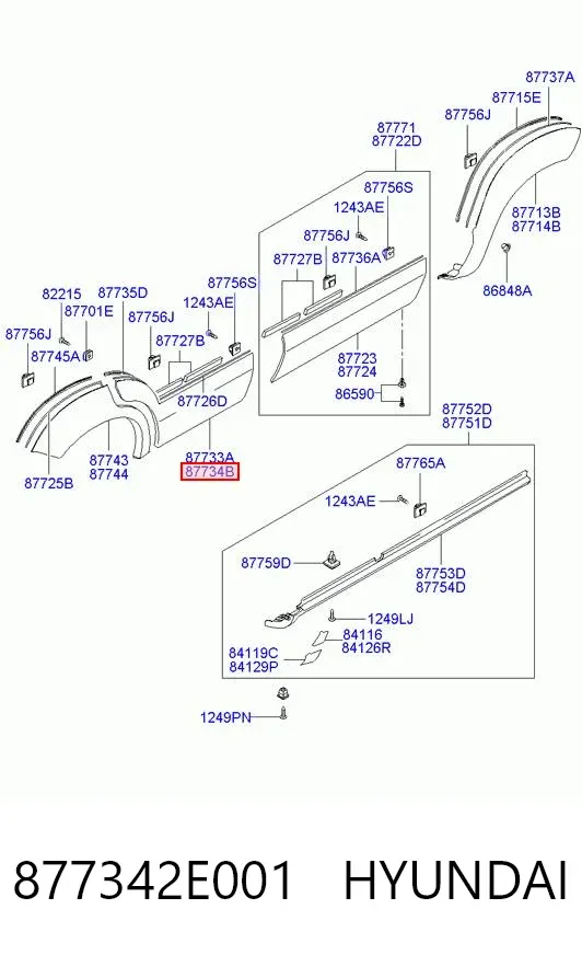 Молдинг задніх правих дверей 877342E001 Hyundai/Kia