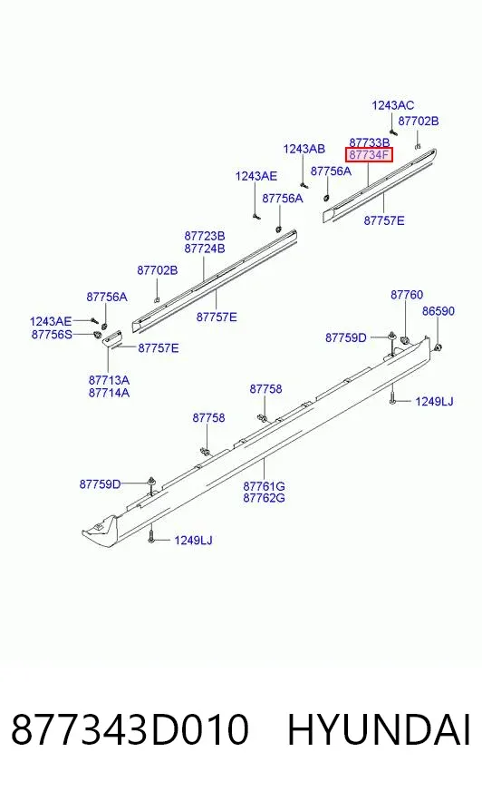 Молдинг задніх правих дверей, нижній 877343D010 Hyundai/Kia