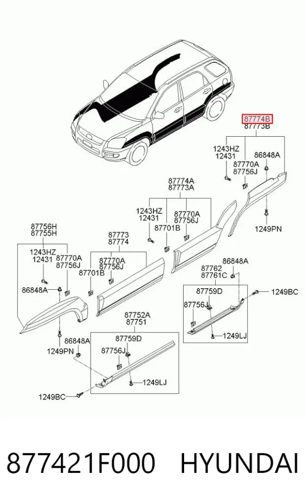 Накладка заднього правого крила 877421F000 Hyundai/Kia