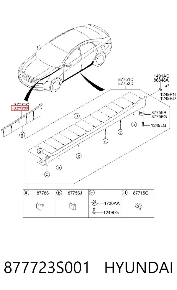 Молдинг переднього правого крила 877723S001 Hyundai/Kia