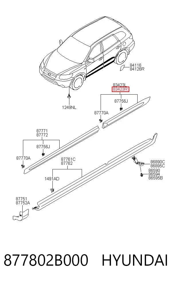 Молдинг задніх правих дверей 877802B000 Hyundai/Kia