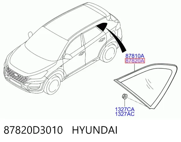 Скло багажного відсіку, праве 87820D3010 Hyundai/Kia