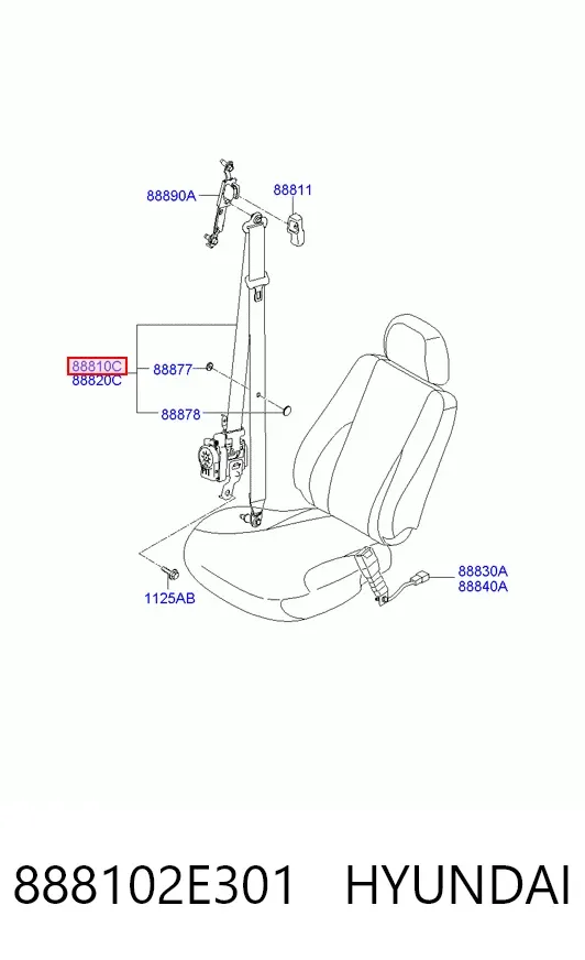 Пасок безпеки передній лівий 888102E301 Hyundai/Kia